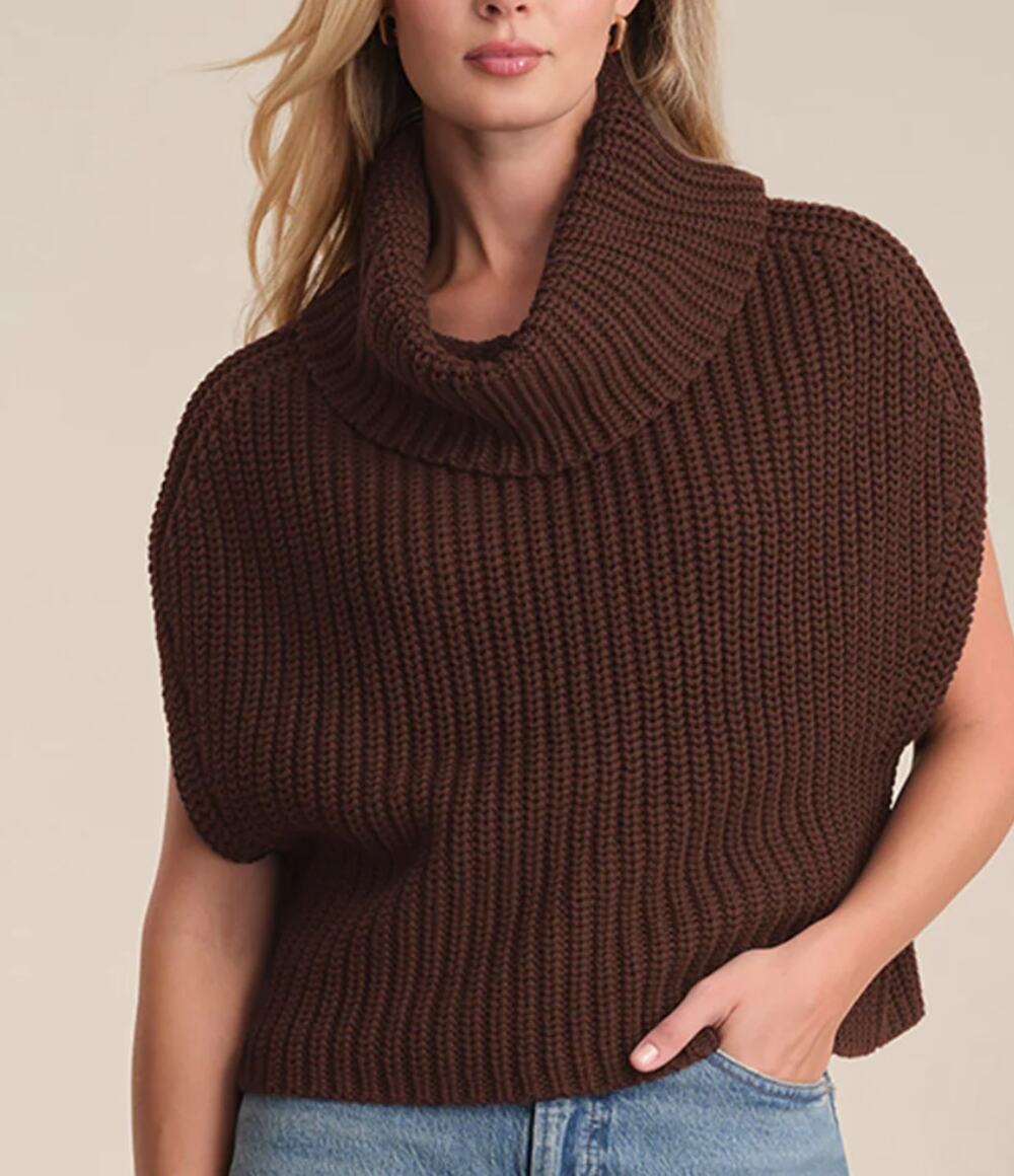 525 America Cate Cotton Sleeveless Turtleneck Sweater Chocolate Brown Size Small